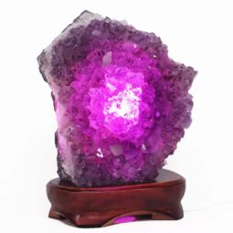 2.75kg Amethyst Lamp on Wooden Base - Purple LED Bulb L508 7 Amethyst Lamp on Wooden Base – Purple LED Bulb L508 | Crystal Factory