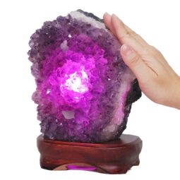2.75kg Amethyst Lamp on Wooden Base - Purple LED Bulb L508 6 Amethyst Lamp on Wooden Base – Purple LED Bulb L508 | Crystal Factory