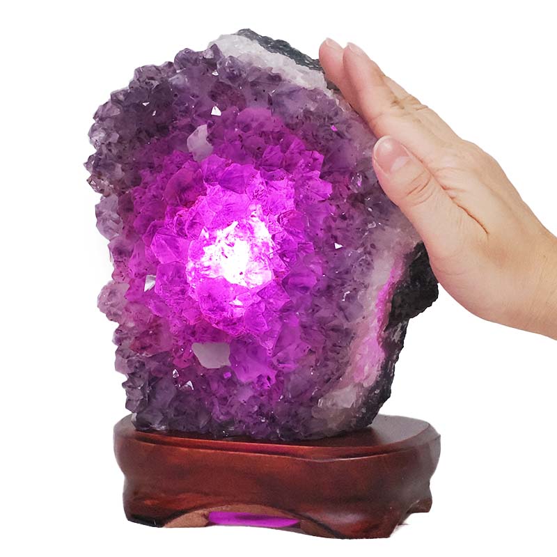 2.75kg Amethyst Lamp on Wooden Base - Purple LED Bulb L508 4 Amethyst Lamp on Wooden Base – Purple LED Bulb L508 | Crystal Factory