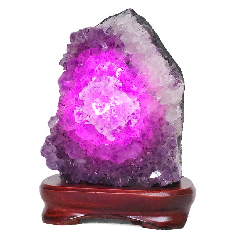 3.08kg Amethyst Lamp on Wooden Base - Purple LED Bulb L509 4 Amethyst Lamp on Wooden Base – Purple LED Bulb L509 | Crystal Factory