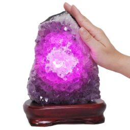 3.08kg Amethyst Lamp on Wooden Base - Purple LED Bulb L509 7 Amethyst Lamp on Wooden Base – Purple LED Bulb L509 | Crystal Factory
