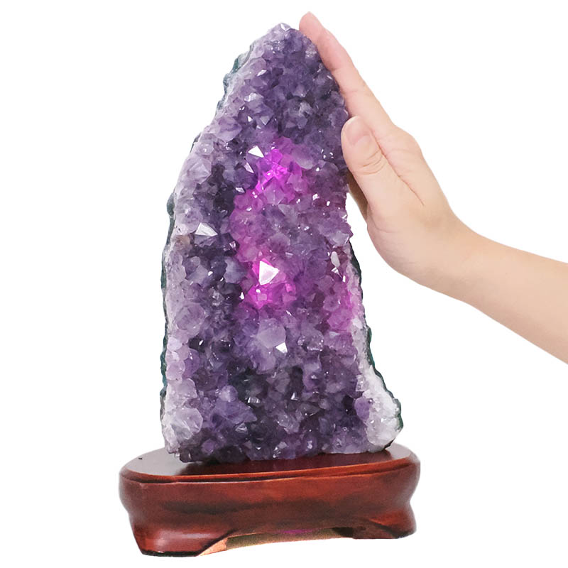 3.08kg Amethyst Lamp on Wooden Base - Purple LED Bulb L510 5 Amethyst Lamp on Wooden Base – Purple LED Bulb L510 | Crystal Factory