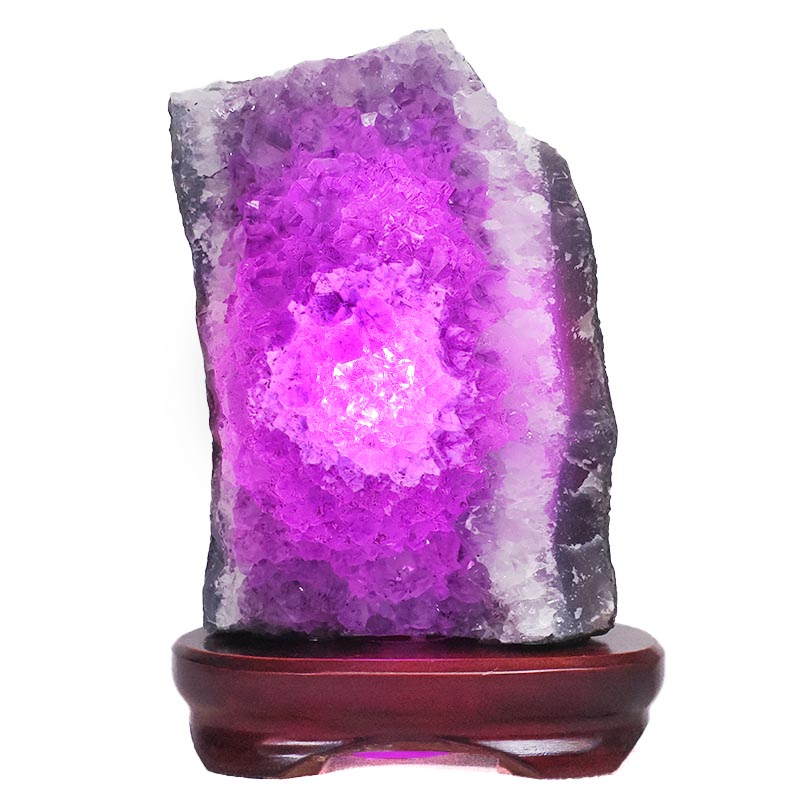 3.19kg Amethyst Lamp on Wooden Base - Purple LED Bulb L511 4 Amethyst Lamp on Wooden Base – Purple LED Bulb L511 | Crystal Factory