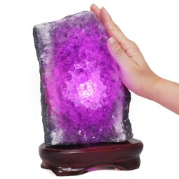 3.19kg Amethyst Lamp on Wooden Base - Purple LED Bulb L511 7 Amethyst Lamp on Wooden Base – Purple LED Bulb L511 | Crystal Factory
