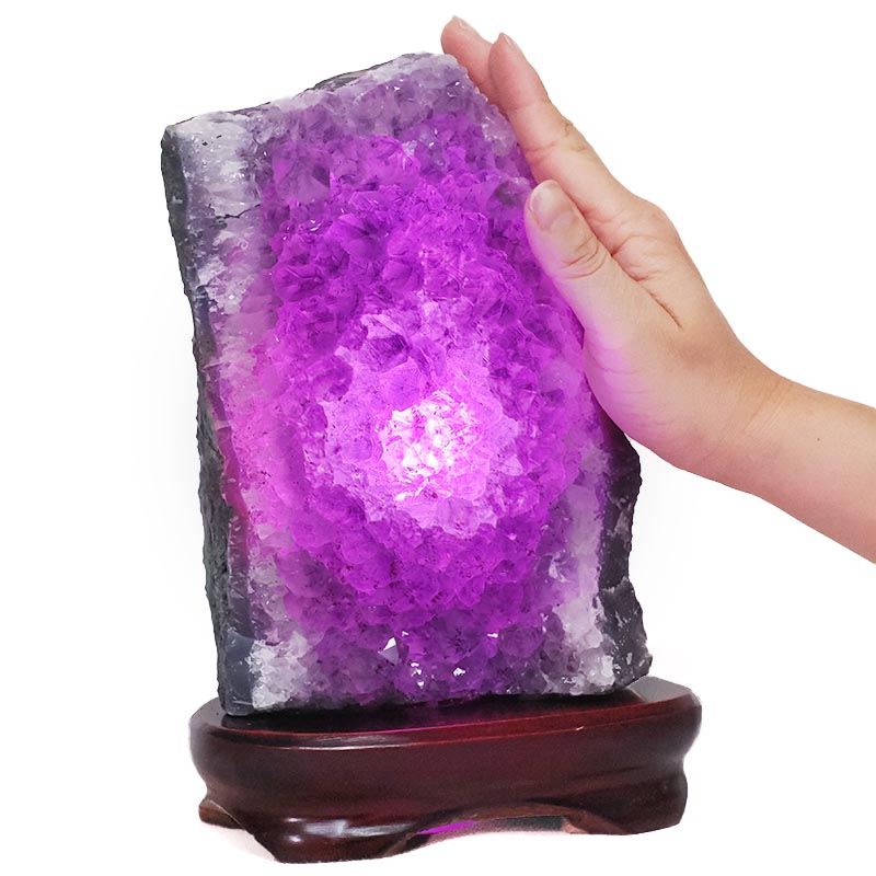 3.19kg Amethyst Lamp on Wooden Base - Purple LED Bulb L511 5 Amethyst Lamp on Wooden Base – Purple LED Bulb L511 | Crystal Factory