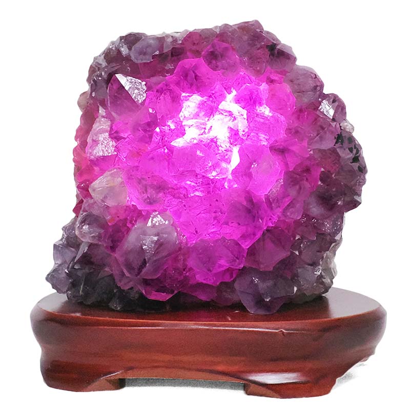 3.34kg Amethyst Lamp on Wooden Base - Purple LED Bulb L512 4 Amethyst Lamp on Wooden Base – Purple LED Bulb L512 | Crystal Factory