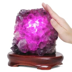 3.34kg Amethyst Lamp on Wooden Base - Purple LED Bulb L512 7 Amethyst Lamp on Wooden Base – Purple LED Bulb L512 | Crystal Factory