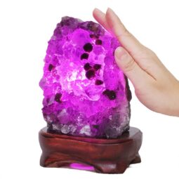 1.87kg Amethyst Lamp on Wooden Base - Purple LED Bulb L513 7 Amethyst Lamp on Wooden Base – Purple LED Bulb L513 | Crystal Factory