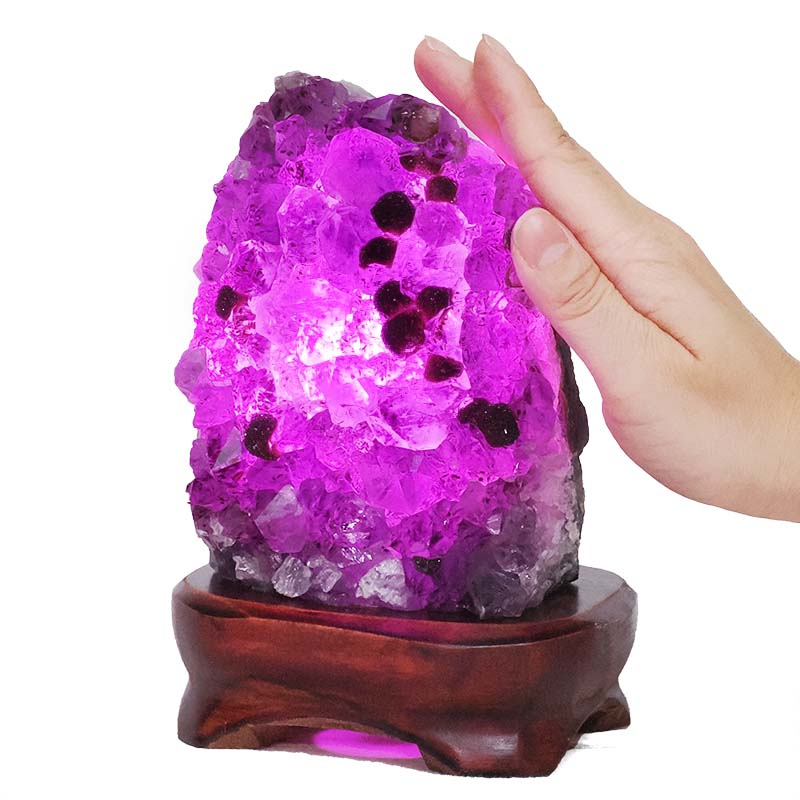 1.87kg Amethyst Lamp on Wooden Base - Purple LED Bulb L513 5 Amethyst Lamp on Wooden Base – Purple LED Bulb L513 | Crystal Factory