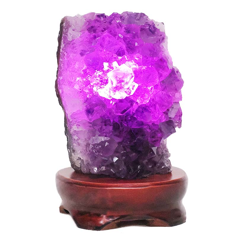 1.71kg Amethyst Lamp on Wooden Base - Purple LED Bulb L514 4 Amethyst Lamp on Wooden Base – Purple LED Bulb L514 | Crystal Factory