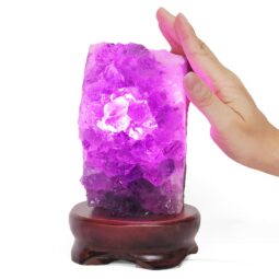 1.71kg Amethyst Lamp on Wooden Base - Purple LED Bulb L514 7 Amethyst Lamp on Wooden Base – Purple LED Bulb L514 | Crystal Factory