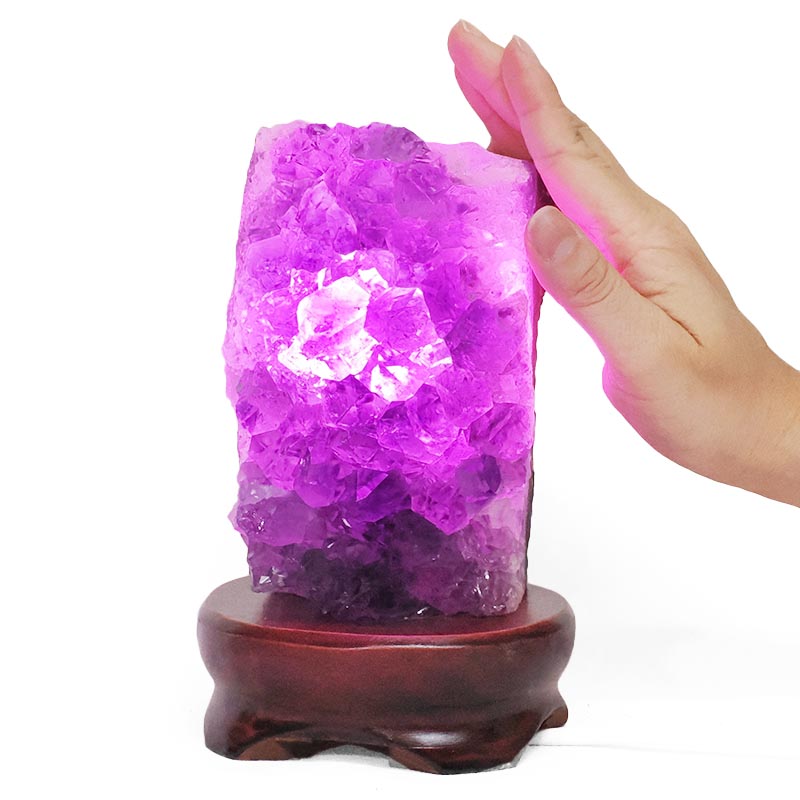 1.71kg Amethyst Lamp on Wooden Base - Purple LED Bulb L514 5 Amethyst Lamp on Wooden Base – Purple LED Bulb L514 | Crystal Factory