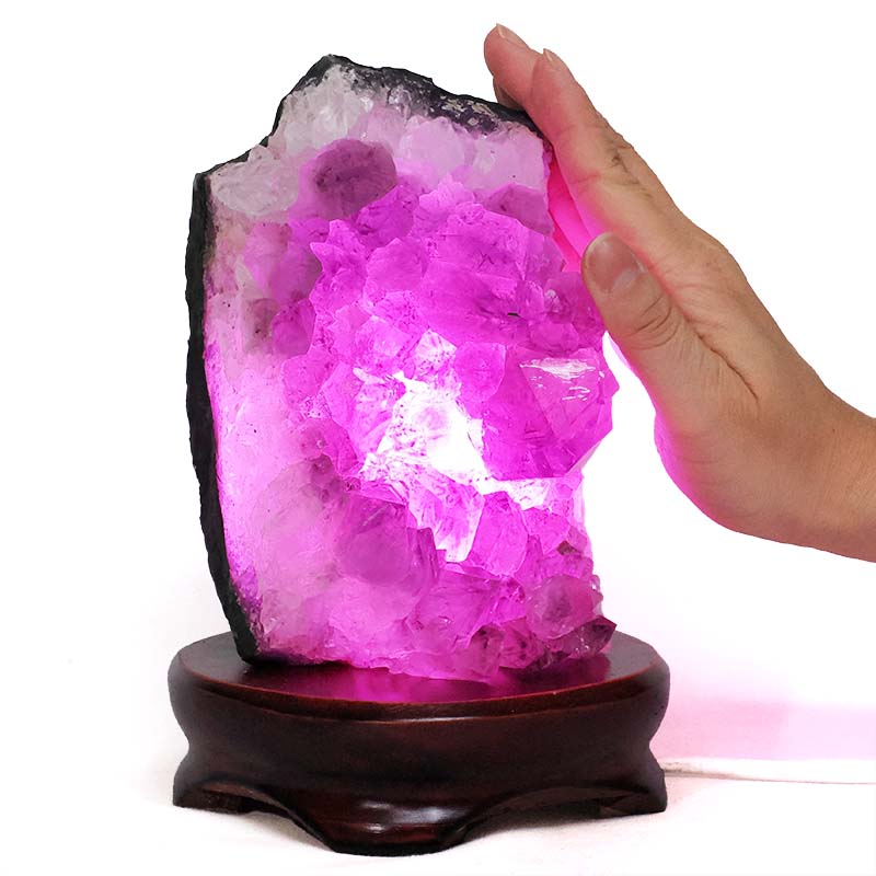 2.54kg Amethyst Lamp on Wooden Base - Purple LED Bulb L515 5 Amethyst Lamp on Wooden Base – Purple LED Bulb L515 | Crystal Factory