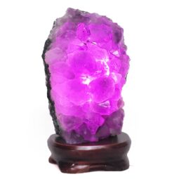 2.40kg Amethyst Lamp on Wooden Base - Purple LED Bulb L516 6 Amethyst Lamp on Wooden Base – Purple LED Bulb L516 | Crystal Factory