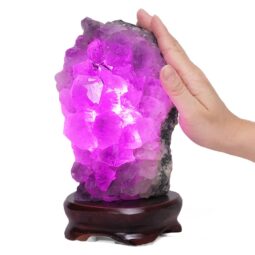 2.40kg Amethyst Lamp on Wooden Base - Purple LED Bulb L516 7 Amethyst Lamp on Wooden Base – Purple LED Bulb L516 | Crystal Factory