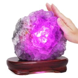 3.27kg Amethyst Lamp on Wooden Base - Purple LED Bulb L517 7 Amethyst Lamp on Wooden Base – Purple LED Bulb L517 | Crystal Factory