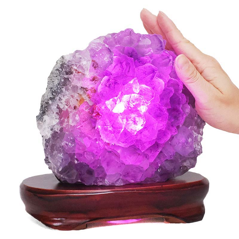 3.27kg Amethyst Lamp on Wooden Base - Purple LED Bulb L517 5 Amethyst Lamp on Wooden Base – Purple LED Bulb L517 | Crystal Factory