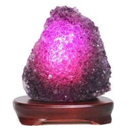 3.58kg Amethyst Lamp on Wooden Base - Purple LED Bulb L518 6 Amethyst Lamp on Wooden Base – Purple LED Bulb L518 | Crystal Factory