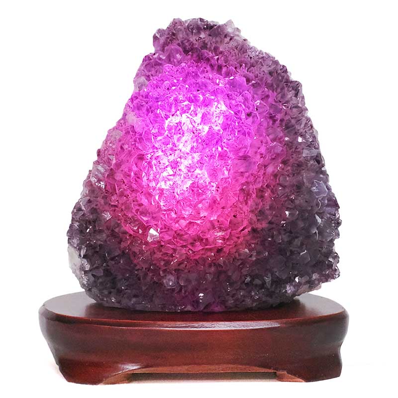 3.58kg Amethyst Lamp on Wooden Base - Purple LED Bulb L518 4 Amethyst Lamp on Wooden Base – Purple LED Bulb L518 | Crystal Factory