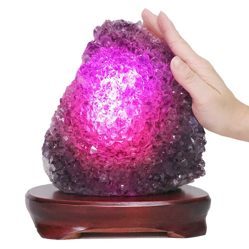 3.58kg Amethyst Lamp on Wooden Base - Purple LED Bulb L518 5 Amethyst Lamp on Wooden Base – Purple LED Bulb L518 | Crystal Factory
