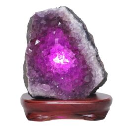 4.55kg Amethyst Lamp on Wooden Base - Purple LED Bulb L519 6 Amethyst Lamp on Wooden Base – Purple LED Bulb L519 | Crystal Factory