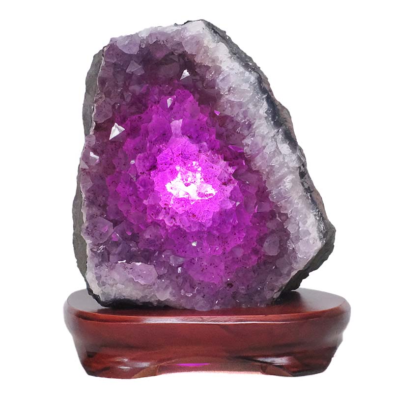 4.55kg Amethyst Lamp on Wooden Base - Purple LED Bulb L519 4 Amethyst Lamp on Wooden Base – Purple LED Bulb L519 | Crystal Factory