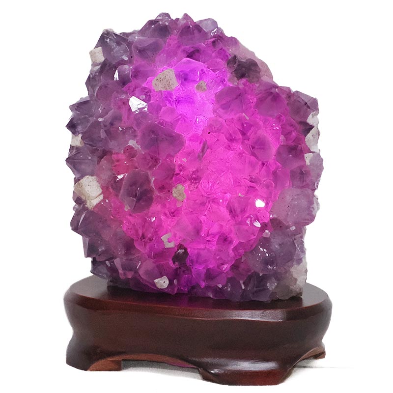 2.60kg Amethyst Lamp on Wooden Base - Purple LED Bulb L520 4 Amethyst Lamp on Wooden Base – Purple LED Bulb L520 | Crystal Factory