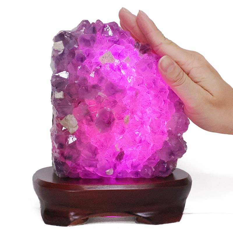 2.60kg Amethyst Lamp on Wooden Base - Purple LED Bulb L520 5 Amethyst Lamp on Wooden Base – Purple LED Bulb L520 | Crystal Factory