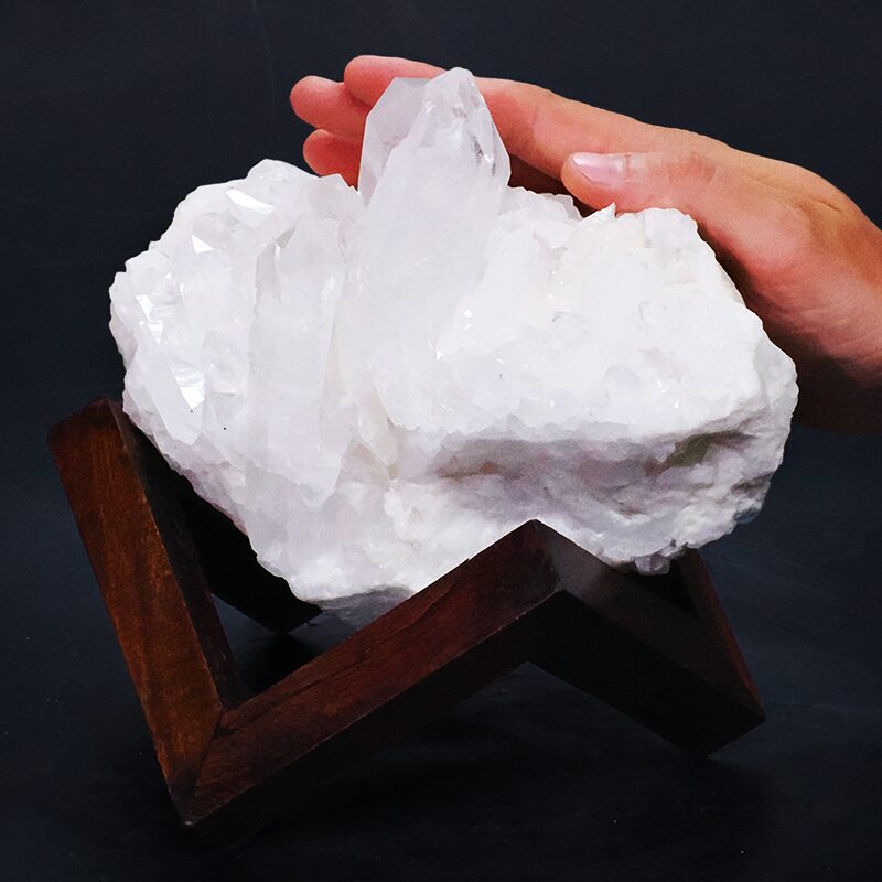3.3kg Clear Quartz Cluster on Timber Stand 12cm J2179 4 Clear Quartz Cluster on Timber Stand 12cm J2179 | Crystal Factory