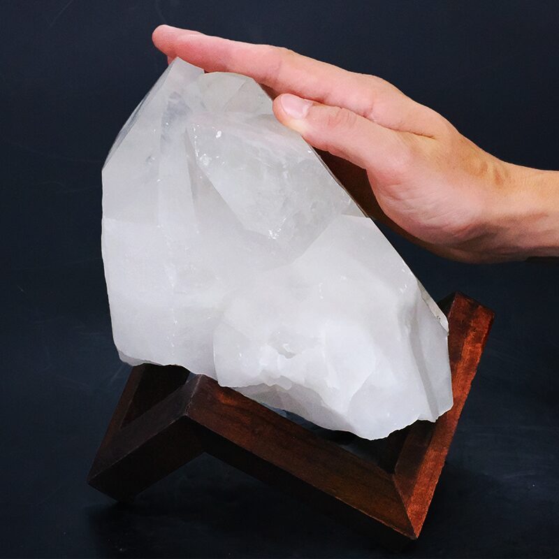 4.7kg Clear Quartz Cluster on Timber Stand 12cm J2184 4 Clear Quartz Cluster on Timber Stand 12cm J2184 | Crystal Factory