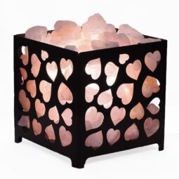 Rose Quartz Rough Crystal Heart Basket Lamp | Crystal Factory