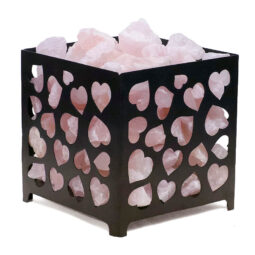 Rose Quartz Rough Crystal Heart Basket Lamp | Crystal Factory