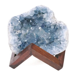 Celestite Druze Cluster Specimen - With Timber 8cm Stand S1569 | Crystal Factory
