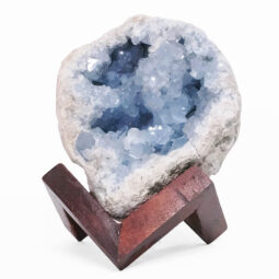 Celestite Druze Cluster Specimen - With Timber 8cm Stand S1564 | Crystal Factory