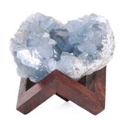 Celestite Druze Cluster Specimen - With Timber 8cm Stand S1565 | Crystal Factory
