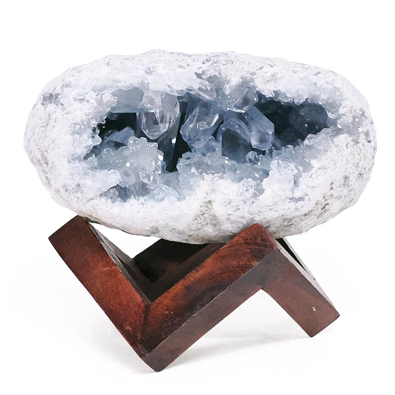 2.28kg Celestite Druze Cluster Specimen - With Timber 8cm Stand S1571 4 Celestite Druze Cluster Specimen – With Timber 8cm Stand S1571 | Crystal Factory