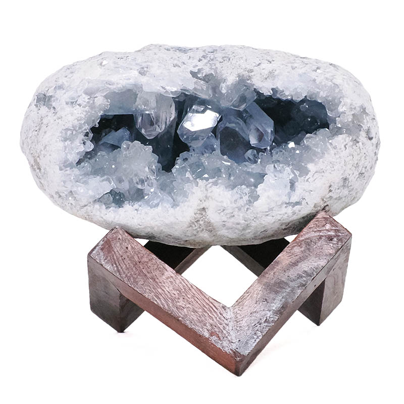 2.28kg Celestite Druze Cluster Specimen - With Timber 8cm Stand S1571 3 Celestite Druze Cluster Specimen – With Timber 8cm Stand S1571 | Crystal Factory