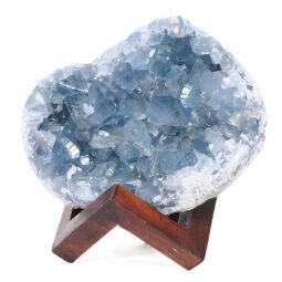 Celestite Druze Cluster Specimen – With Timber 8cm Stand S1572 | Crystal Factory