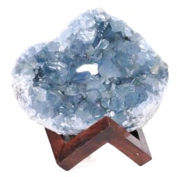 Celestite Druze Cluster Specimen – With Timber 8cm Stand S1572 | Crystal Factory