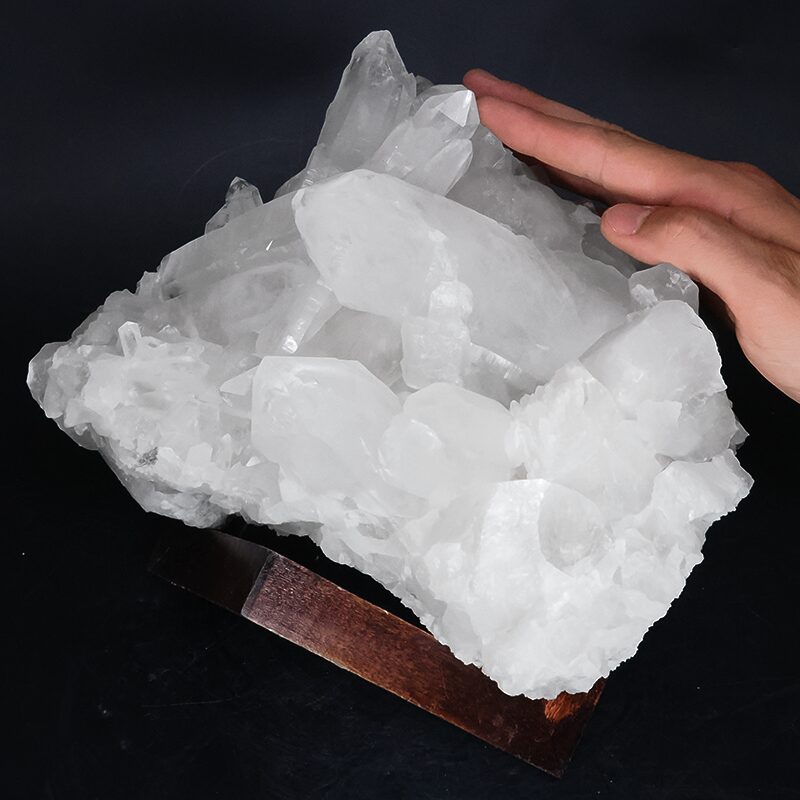 5.8kg Clear Quartz Cluster on Timber Stand 12cm J2186 4 Clear Quartz Cluster on Timber Stand 12cm J2186 | Crystal Factory