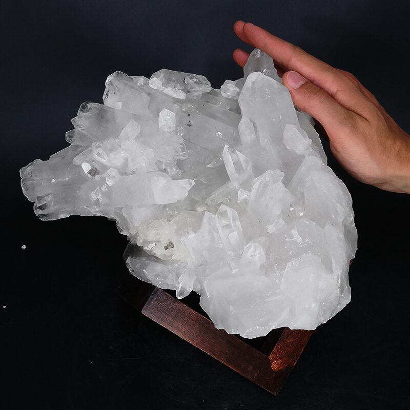 6.5kg Clear Quartz Cluster on Timber Stand 12cm J2191 4 Clear Quartz Cluster on Timber Stand 12cm J2191 | Crystal Factory