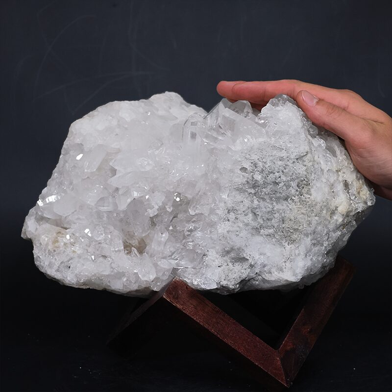 9.5kg Clear Quartz Cluster on Timber Stand 12cm J2194 4 Clear Quartz Cluster on Timber Stand 12cm J2194 | Crystal Factory