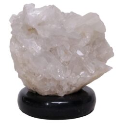 Clear Quartz Druze Lamp on Black Marble Base – White LED Bulb N2260 Crystal Factory