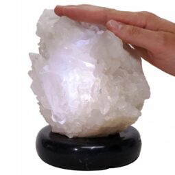 Clear Quartz Druze Lamp on Black Marble Base – White LED Bulb N2260 Crystal Factory