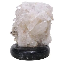 Clear Quartz Druze Lamp on Black Marble Base – White LED Bulb N2261 Crystal Factory