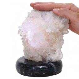 Clear Quartz Druze Lamp on Black Marble Base – White LED Bulb N2261 Crystal Factory