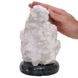 Clear Quartz Druze Lamp on Black Marble Base – White LED Bulb N2262 Crystal Factory
