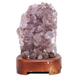 Amethyst Lamp on Wooden Base - Purple LED Bulb N2263 | Crystal Factory