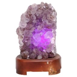 Amethyst Lamp on Wooden Base - Purple LED Bulb N2263 | Crystal Factory