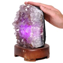 Amethyst Lamp on Wooden Base - Purple LED Bulb N2263 | Crystal Factory